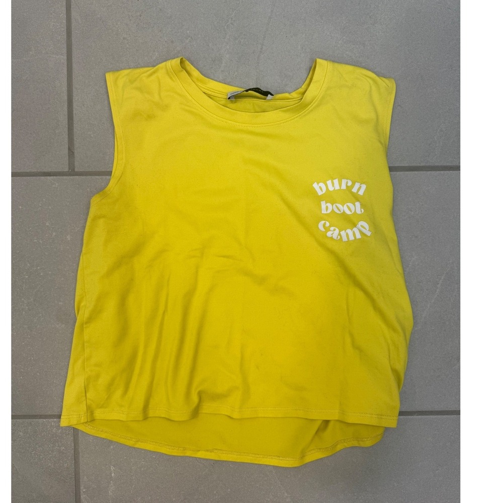 Burn Boot Camp Yellow Muscle Tank Top Small Follow Me To Camp Graphic Tee